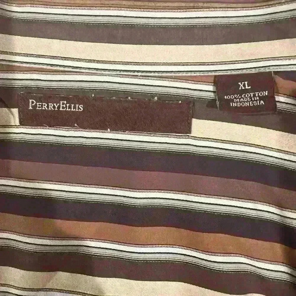 Perry Ellis vintage brown & tan stripe long sleeve shirt. Size XL - Picture 4 of 5